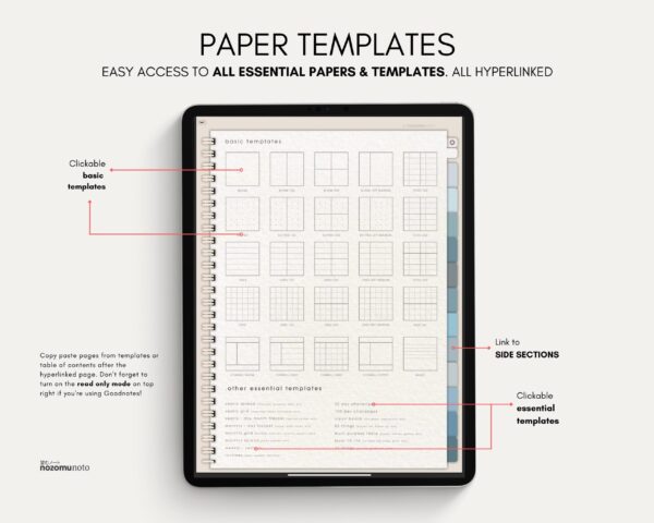 Digital Notebook V2 Yume Noto NozomuNoto Japanese Multipurpose Minimalist ADHD Bullet Journal Hyperlinked PDF Goodnotes Notability Android Tablet iPad Student Study Teacher Travel Cornell Grid Lines Dotted Template Noteshelf Samsung Xodo