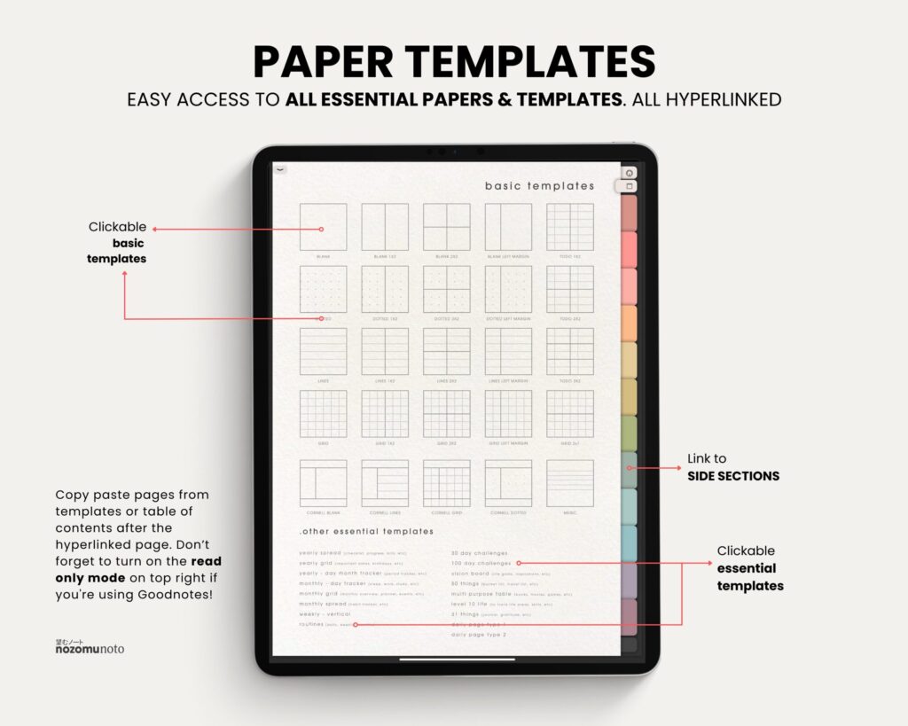 Digital Notebook V3 Cover Yume Noto NozomuNoto Japanese Multipurpose Minimalist ADHD Bullet Journal Hyperlinked PDF Goodnotes Notability Android Tablet iPad Student Study Teacher Travel Cornell Grid Lines Dotted Template Noteshelf Samsung Xodo