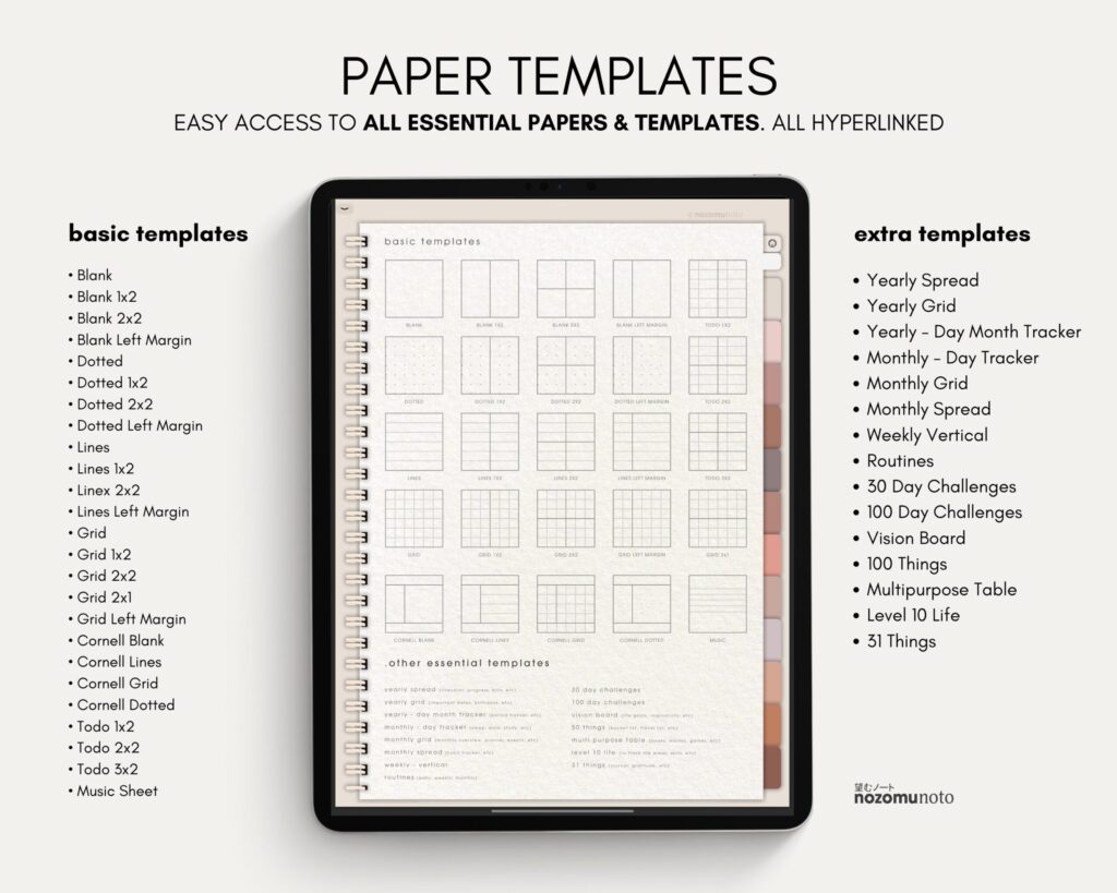 Digital Notebook V2 Yume Noto NozomuNoto Japanese Multipurpose Minimalist ADHD Bullet Journal Hyperlinked PDF Goodnotes Notability Android Tablet iPad Student Study Teacher Travel Cornell Grid Lines Dotted Template Noteshelf Samsung Xodo