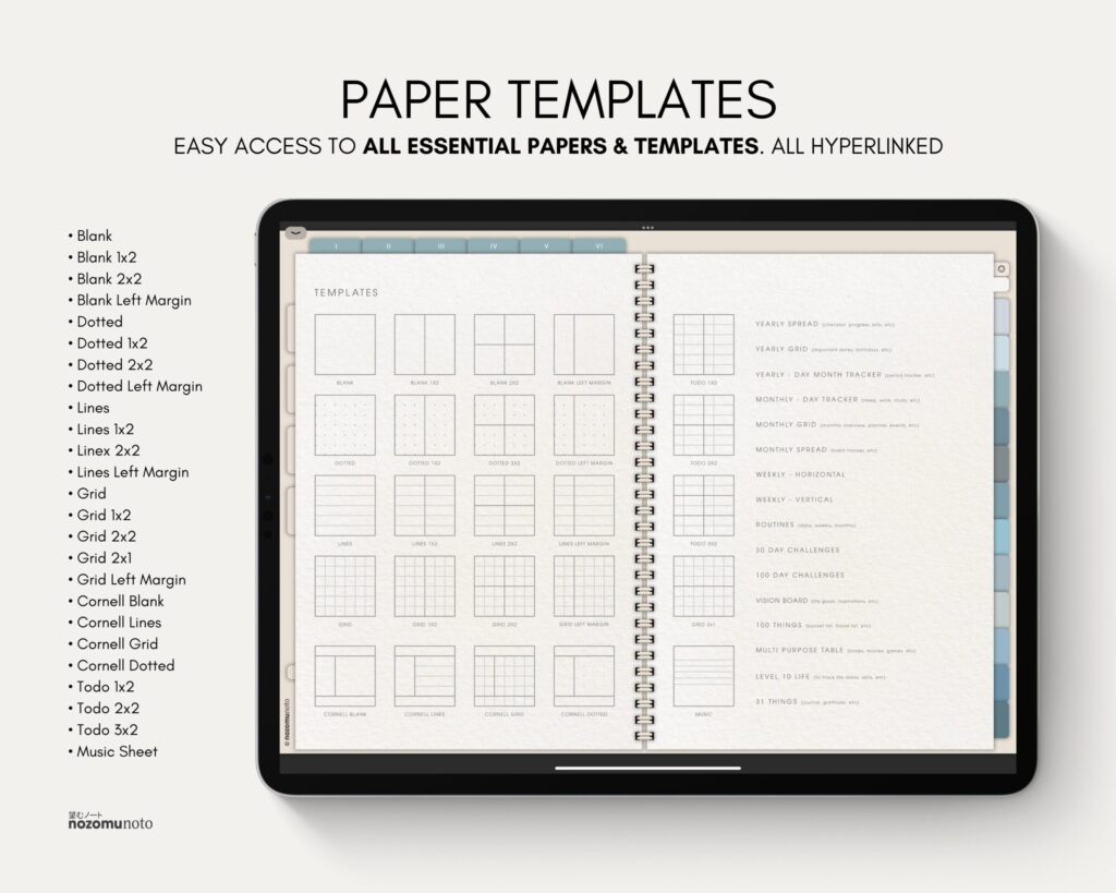 Digital Notebook V2 Landscape Yume Noto NozomuNoto Japanese Multipurpose Minimalist ADHD Bullet Journal Hyperlinked PDF Goodnotes Notability Android Tablet iPad Student Study Teacher Travel Cornell Grid Lines Dotted Template Noteshelf Samsung Xodo