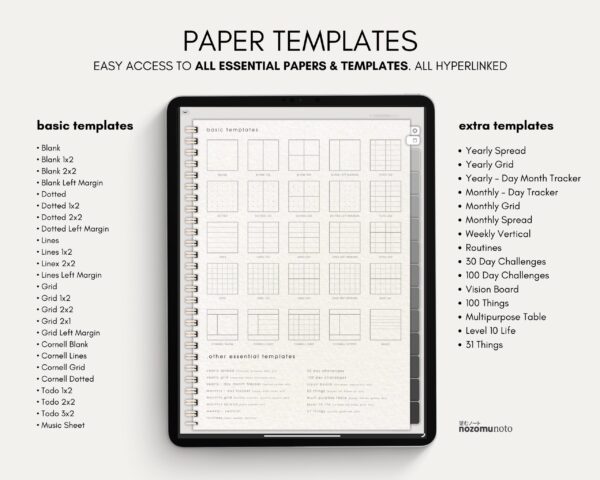 Digital Notebook V2 Yume Noto NozomuNoto Japanese Multipurpose Minimalist ADHD Bullet Journal Hyperlinked PDF Goodnotes Notability Android Tablet iPad Student Study Teacher Travel Cornell Grid Lines Dotted Template Noteshelf Samsung Xodo