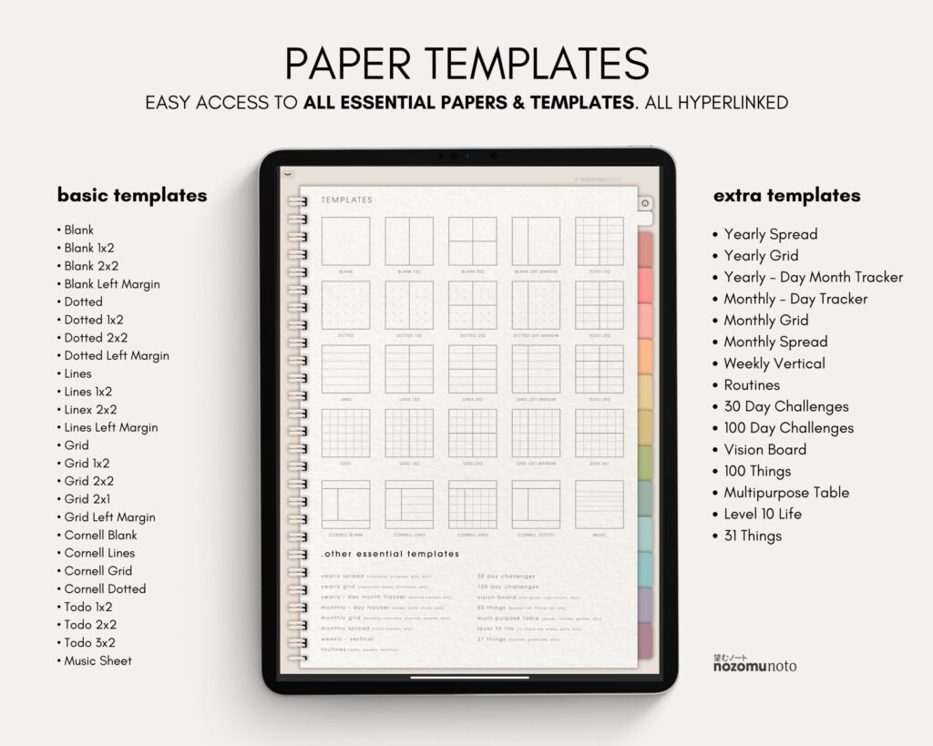 Digital Notebook V2 Yume Noto NozomuNoto Japanese Multipurpose Minimalist ADHD Bullet Journal Hyperlinked PDF Goodnotes Notability Android Tablet iPad Student Study Teacher Travel Cornell Grid Lines Dotted Template Noteshelf Samsung Xodo