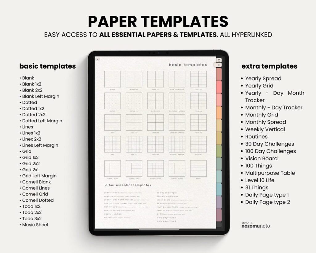 Digital Notebook V3 Cover Yume Noto NozomuNoto Japanese Multipurpose Minimalist ADHD Bullet Journal Hyperlinked PDF Goodnotes Notability Android Tablet iPad Student Study Teacher Travel Cornell Grid Lines Dotted Template Noteshelf Samsung Xodo