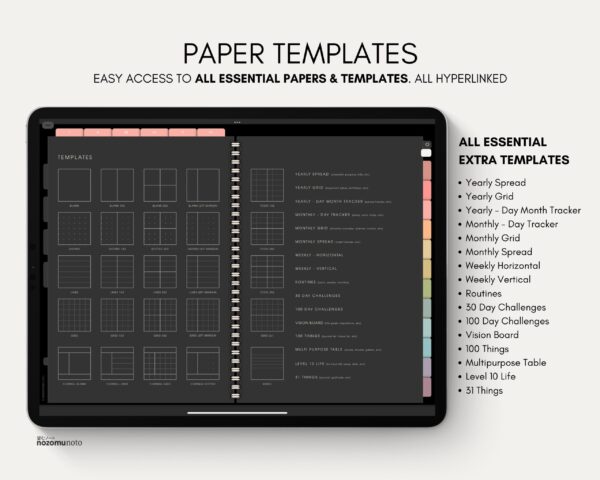 Digital Notebook V1 Landscape Yume Noto NozomuNoto Japanese Multipurpose Minimalist ADHD Bullet Journal Hyperlinked PDF Goodnotes Notability Android Tablet iPad Student Study Teacher Travel Cornell Grid Lines Dotted Template Noteshelf Samsung Xodo
