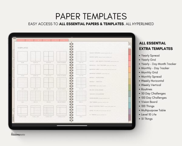 Digital Notebook V2 Landscape Yume Noto NozomuNoto Japanese Multipurpose Minimalist ADHD Bullet Journal Hyperlinked PDF Goodnotes Notability Android Tablet iPad Student Study Teacher Travel Cornell Grid Lines Dotted Template Noteshelf Samsung Xodo