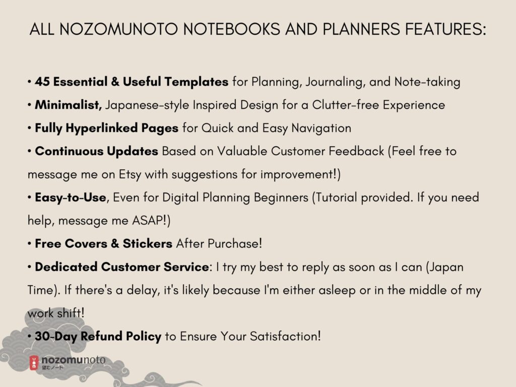 Dated Academic 2025 Digital Planner Yume Techo NozomuNoto Notebook Daily Weekly Monthly Calendar Japanese Multipurpose Minimalist ADHD Bullet Journal Hyperlinked PDF Goodnotes Notability Landscape Android iPad Student Noteshelf Samsung Hobonichi