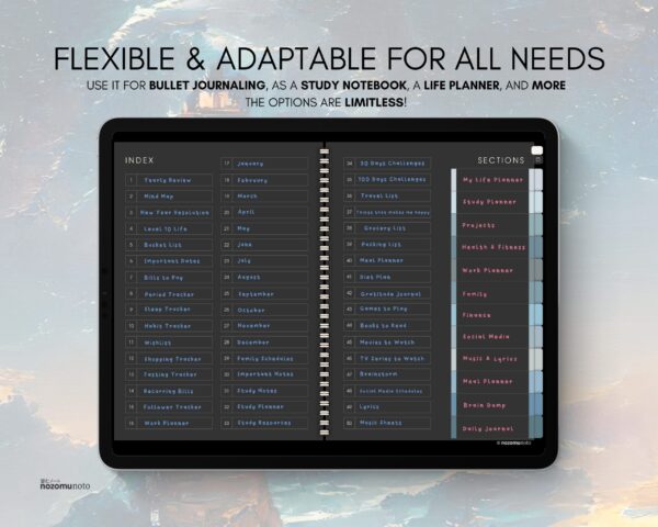 Digital Notebook V1 Landscape Yume Noto NozomuNoto Japanese Multipurpose Minimalist ADHD Bullet Journal Hyperlinked PDF Goodnotes Notability Android Tablet iPad Student Study Teacher Travel Cornell Grid Lines Dotted Template Noteshelf Samsung Xodo