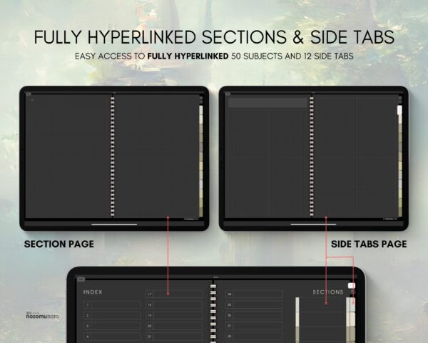 Digital Notebook V1 Landscape Yume Noto NozomuNoto Japanese Multipurpose Minimalist ADHD Bullet Journal Hyperlinked PDF Goodnotes Notability Android Tablet iPad Student Study Teacher Travel Cornell Grid Lines Dotted Template Noteshelf Samsung Xodo