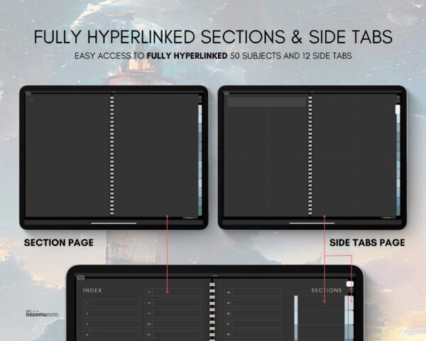 Digital Notebook V1 Landscape Yume Noto NozomuNoto Japanese Multipurpose Minimalist ADHD Bullet Journal Hyperlinked PDF Goodnotes Notability Android Tablet iPad Student Study Teacher Travel Cornell Grid Lines Dotted Template Noteshelf Samsung Xodo