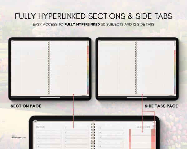 Digital Notebook V1 Landscape Yume Noto NozomuNoto Japanese Multipurpose Minimalist ADHD Bullet Journal Hyperlinked PDF Goodnotes Notability Android Tablet iPad Student Study Teacher Travel Cornell Grid Lines Dotted Template Noteshelf Samsung Xodo