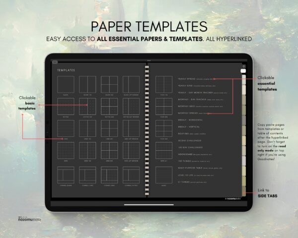 Digital Notebook V1 Landscape Yume Noto NozomuNoto Japanese Multipurpose Minimalist ADHD Bullet Journal Hyperlinked PDF Goodnotes Notability Android Tablet iPad Student Study Teacher Travel Cornell Grid Lines Dotted Template Noteshelf Samsung Xodo