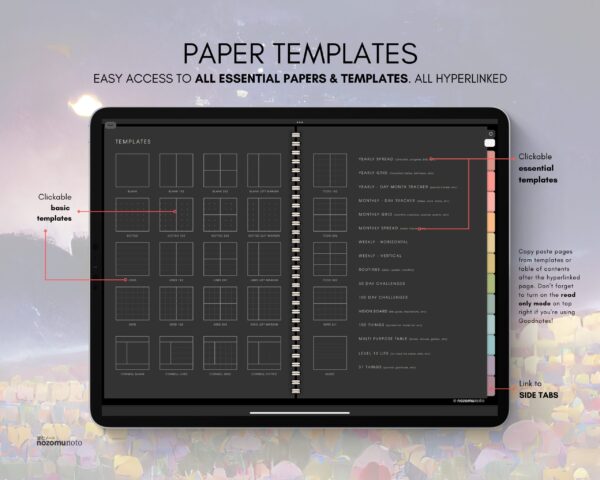 Digital Notebook V1 Landscape Yume Noto NozomuNoto Japanese Multipurpose Minimalist ADHD Bullet Journal Hyperlinked PDF Goodnotes Notability Android Tablet iPad Student Study Teacher Travel Cornell Grid Lines Dotted Template Noteshelf Samsung Xodo