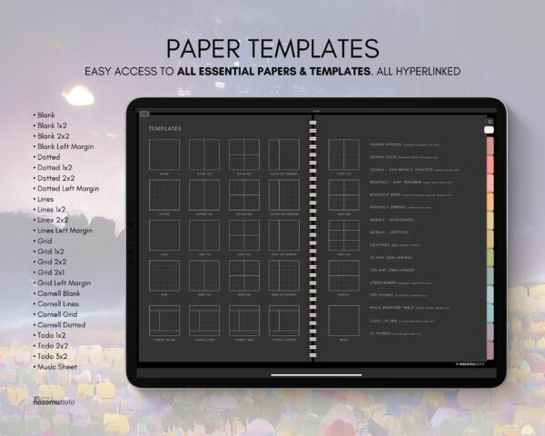 Digital Notebook V1 Landscape Yume Noto NozomuNoto Japanese Multipurpose Minimalist ADHD Bullet Journal Hyperlinked PDF Goodnotes Notability Android Tablet iPad Student Study Teacher Travel Cornell Grid Lines Dotted Template Noteshelf Samsung Xodo