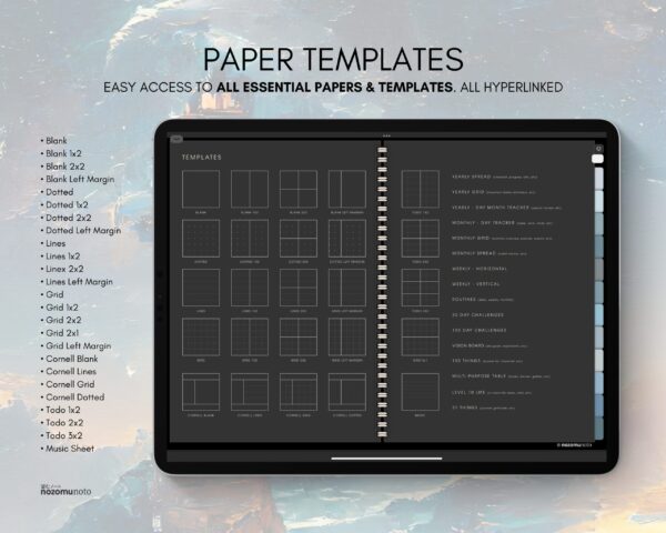 Digital Notebook V1 Landscape Yume Noto NozomuNoto Japanese Multipurpose Minimalist ADHD Bullet Journal Hyperlinked PDF Goodnotes Notability Android Tablet iPad Student Study Teacher Travel Cornell Grid Lines Dotted Template Noteshelf Samsung Xodo