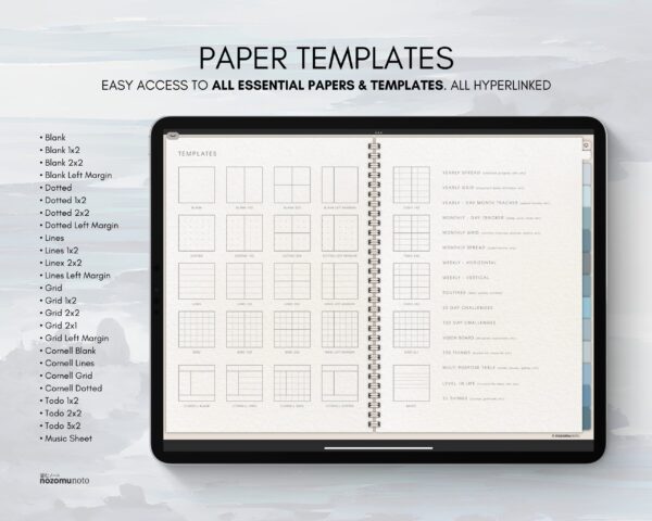 Digital Notebook V1 Landscape Yume Noto NozomuNoto Japanese Multipurpose Minimalist ADHD Bullet Journal Hyperlinked PDF Goodnotes Notability Android Tablet iPad Student Study Teacher Travel Cornell Grid Lines Dotted Template Noteshelf Samsung Xodo