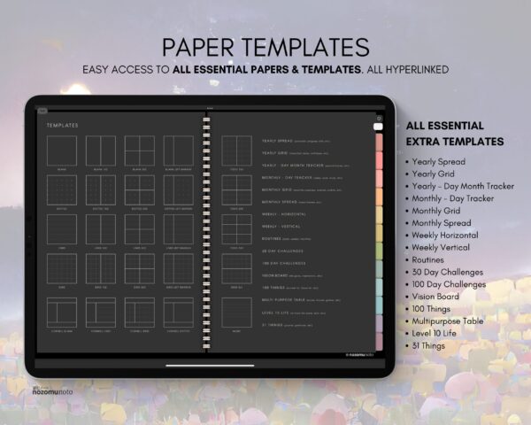 Digital Notebook V1 Landscape Yume Noto NozomuNoto Japanese Multipurpose Minimalist ADHD Bullet Journal Hyperlinked PDF Goodnotes Notability Android Tablet iPad Student Study Teacher Travel Cornell Grid Lines Dotted Template Noteshelf Samsung Xodo