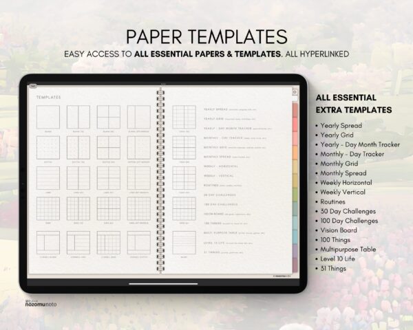 Digital Notebook V1 Landscape Yume Noto NozomuNoto Japanese Multipurpose Minimalist ADHD Bullet Journal Hyperlinked PDF Goodnotes Notability Android Tablet iPad Student Study Teacher Travel Cornell Grid Lines Dotted Template Noteshelf Samsung Xodo