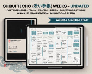Undated Digital Planner Shibui Techo NozomuNoto Notebook Weekly Monthly Calendar Japanese Multipurpose Minimalist ADHD Bullet Journal Hyperlinked PDF Goodnotes Notability Landscape Android iPad Student Study Noteshelf Samsung Notes Xodo