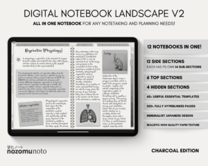 Digital Notebook V2 Landscape Yume Noto NozomuNoto Japanese Multipurpose Minimalist ADHD Bullet Journal Hyperlinked PDF Goodnotes Notability Android Tablet iPad Student Study Teacher Travel Cornell Grid Lines Dotted Template Noteshelf Samsung Xodo