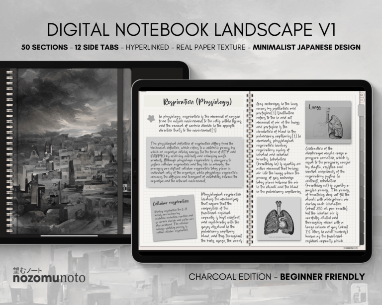 Digital Notebook V2 Landscape Yume Noto NozomuNoto Japanese Multipurpose Minimalist ADHD Bullet Journal Hyperlinked PDF Goodnotes Notability Android Tablet iPad Student Study Teacher Travel Cornell Grid Lines Dotted Template Noteshelf Samsung Xodo