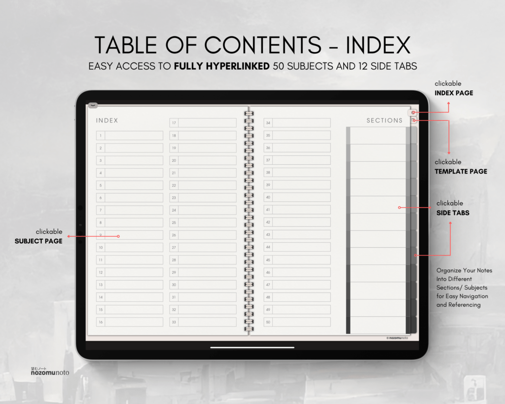 Digital Notebook V2 Landscape Yume Noto NozomuNoto Japanese Multipurpose Minimalist ADHD Bullet Journal Hyperlinked PDF Goodnotes Notability Android Tablet iPad Student Study Teacher Travel Cornell Grid Lines Dotted Template Noteshelf Samsung Xodo