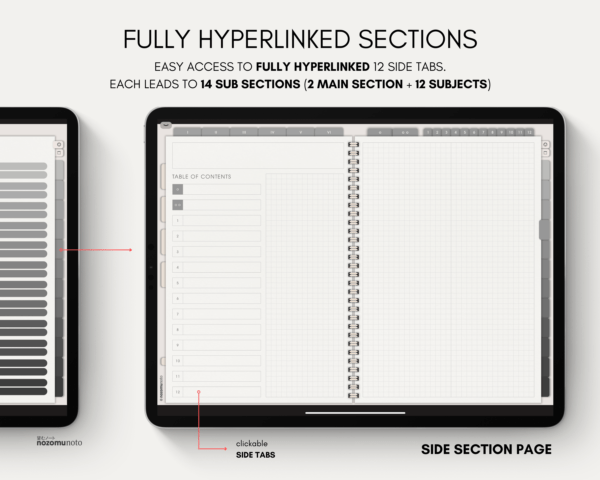 Digital Notebook V2 Landscape Yume Noto NozomuNoto Japanese Multipurpose Minimalist ADHD Bullet Journal Hyperlinked PDF Goodnotes Notability Android Tablet iPad Student Study Teacher Travel Cornell Grid Lines Dotted Template Noteshelf Samsung Xodo