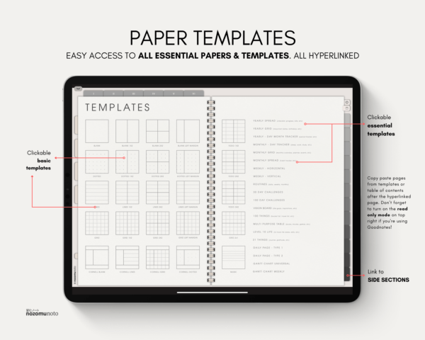 Digital Notebook V2 Landscape Yume Noto NozomuNoto Japanese Multipurpose Minimalist ADHD Bullet Journal Hyperlinked PDF Goodnotes Notability Android Tablet iPad Student Study Teacher Travel Cornell Grid Lines Dotted Template Noteshelf Samsung Xodo