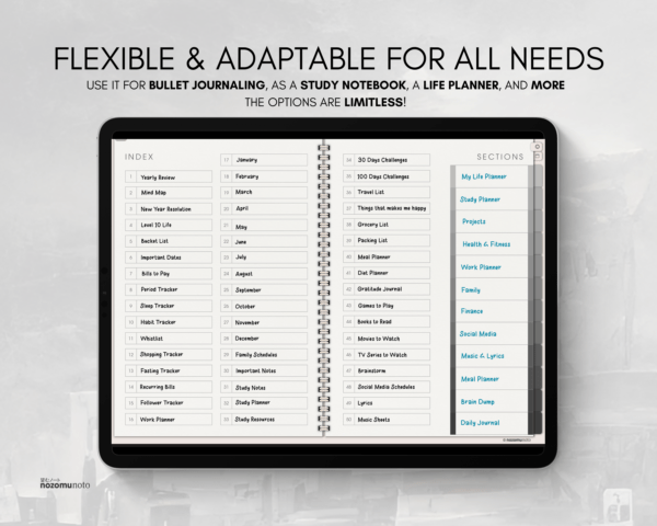 Digital Notebook V2 Landscape Yume Noto NozomuNoto Japanese Multipurpose Minimalist ADHD Bullet Journal Hyperlinked PDF Goodnotes Notability Android Tablet iPad Student Study Teacher Travel Cornell Grid Lines Dotted Template Noteshelf Samsung Xodo