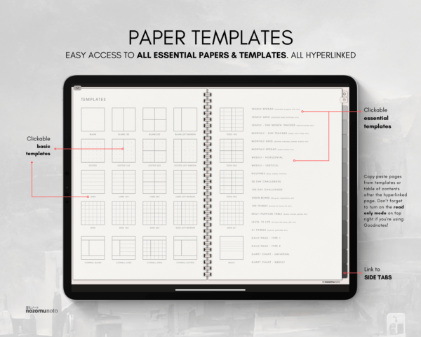 Digital Notebook V2 Landscape Yume Noto NozomuNoto Japanese Multipurpose Minimalist ADHD Bullet Journal Hyperlinked PDF Goodnotes Notability Android Tablet iPad Student Study Teacher Travel Cornell Grid Lines Dotted Template Noteshelf Samsung Xodo