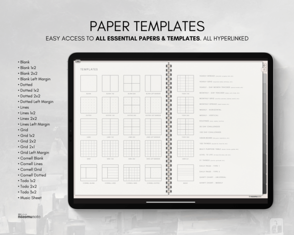 Digital Notebook V2 Landscape Yume Noto NozomuNoto Japanese Multipurpose Minimalist ADHD Bullet Journal Hyperlinked PDF Goodnotes Notability Android Tablet iPad Student Study Teacher Travel Cornell Grid Lines Dotted Template Noteshelf Samsung Xodo