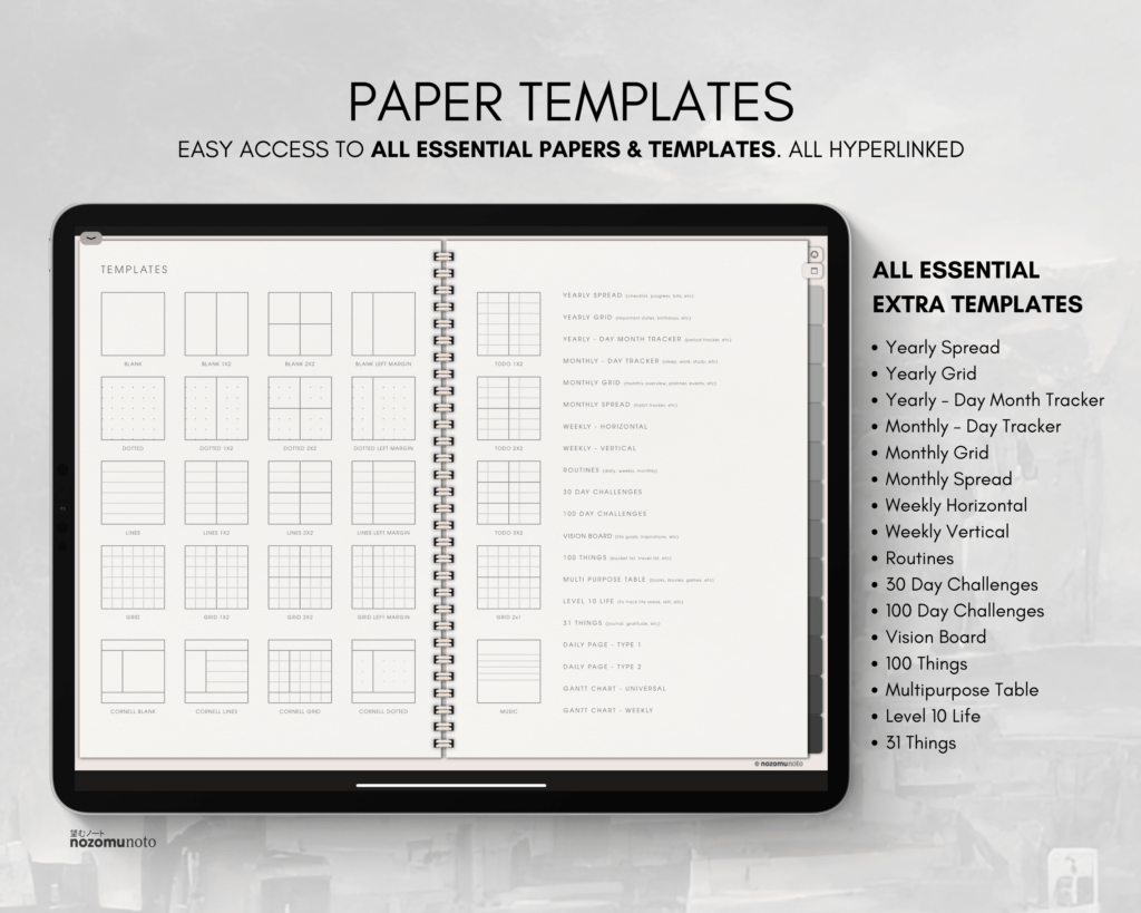 Digital Notebook V2 Landscape Yume Noto NozomuNoto Japanese Multipurpose Minimalist ADHD Bullet Journal Hyperlinked PDF Goodnotes Notability Android Tablet iPad Student Study Teacher Travel Cornell Grid Lines Dotted Template Noteshelf Samsung Xodo