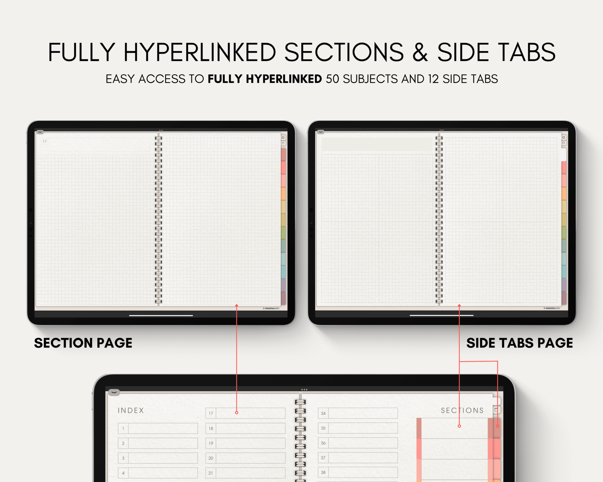 Digital Notebook V1 Landscape Yume Noto NozomuNoto Japanese Multipurpose Minimalist ADHD Bullet Journal Hyperlinked PDF Goodnotes Notability Android Tablet iPad Student Study Teacher Travel Cornell Grid Lines Dotted Template Noteshelf Samsung Xodo