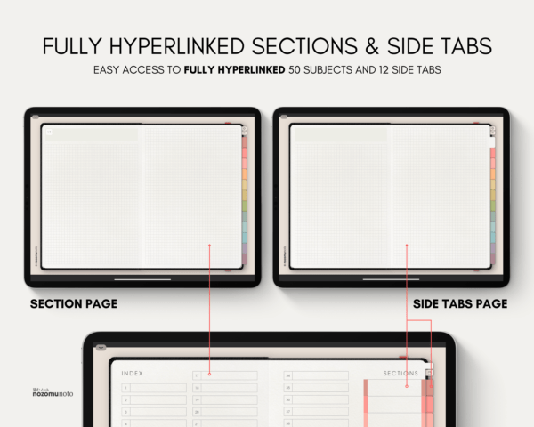 Digital Notebook V1 Landscape Yume Noto NozomuNoto Japanese Multipurpose Minimalist ADHD Bullet Journal Hyperlinked PDF Goodnotes Notability Android Tablet iPad Student Study Teacher Travel Cornell Grid Lines Dotted Template Noteshelf Samsung Xodo