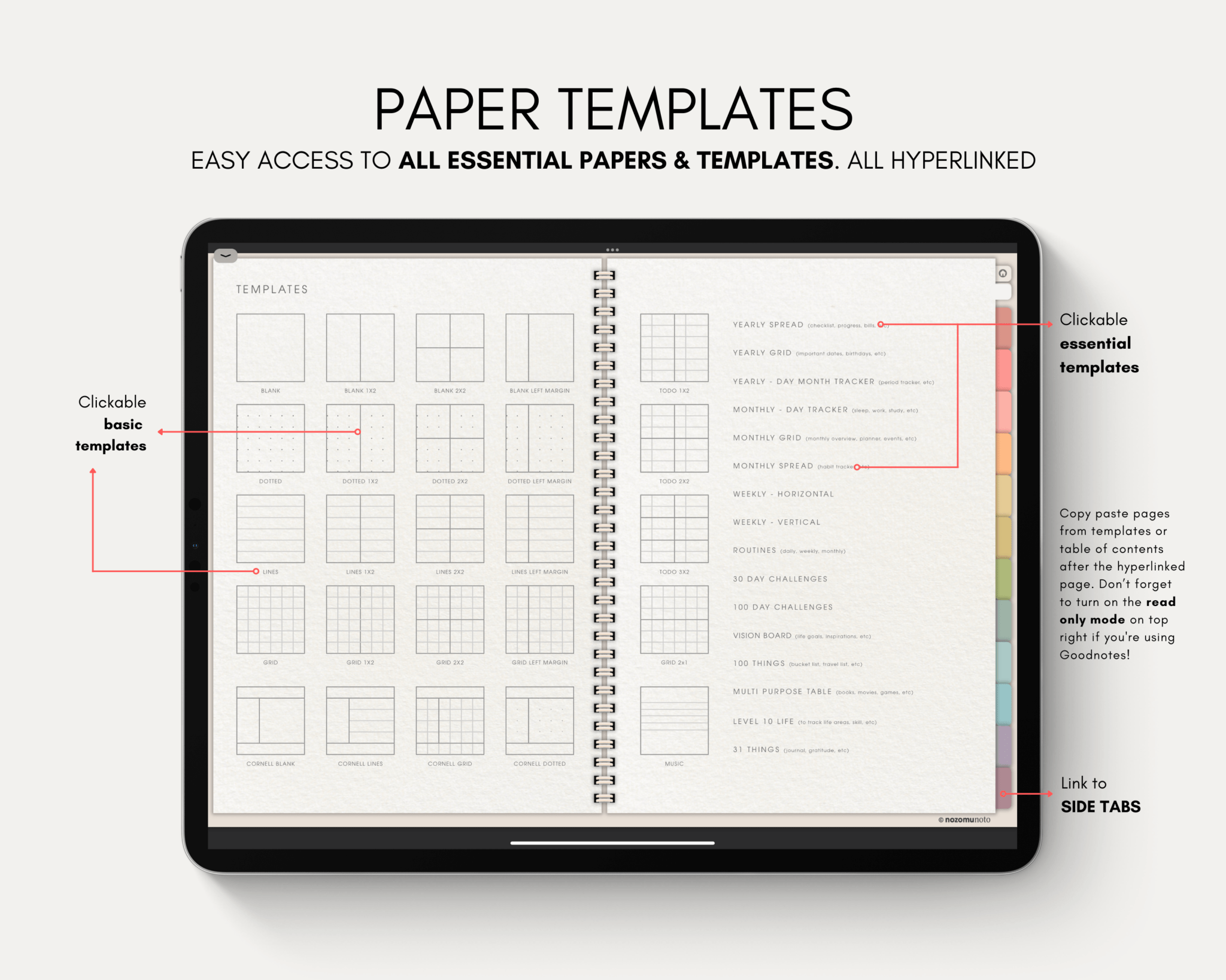 Digital Notebook V1 Landscape Yume Noto NozomuNoto Japanese Multipurpose Minimalist ADHD Bullet Journal Hyperlinked PDF Goodnotes Notability Android Tablet iPad Student Study Teacher Travel Cornell Grid Lines Dotted Template Noteshelf Samsung Xodo