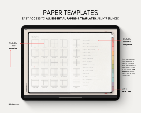 Digital Notebook V1 Landscape Yume Noto NozomuNoto Japanese Multipurpose Minimalist ADHD Bullet Journal Hyperlinked PDF Goodnotes Notability Android Tablet iPad Student Study Teacher Travel Cornell Grid Lines Dotted Template Noteshelf Samsung Xodo