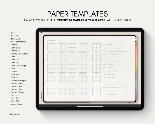 Digital Notebook V1 Landscape Yume Noto NozomuNoto Japanese Multipurpose Minimalist ADHD Bullet Journal Hyperlinked PDF Goodnotes Notability Android Tablet iPad Student Study Teacher Travel Cornell Grid Lines Dotted Template Noteshelf Samsung Xodo