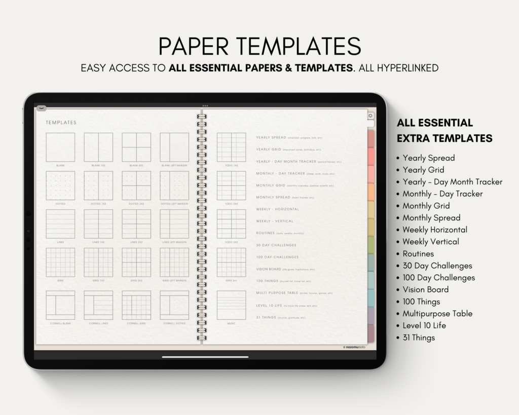 Digital Notebook V1 Landscape Yume Noto NozomuNoto Japanese Multipurpose Minimalist ADHD Bullet Journal Hyperlinked PDF Goodnotes Notability Android Tablet iPad Student Study Teacher Travel Cornell Grid Lines Dotted Template Noteshelf Samsung Xodo