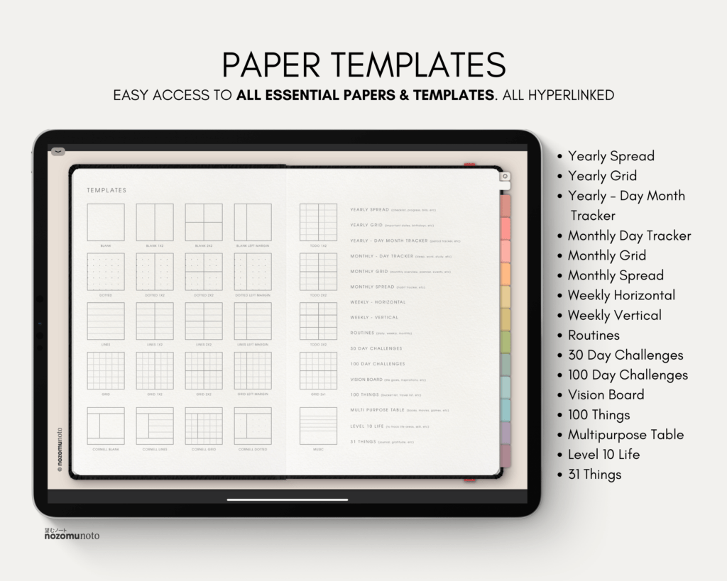 Digital Notebook V1 Landscape Yume Noto NozomuNoto Japanese Multipurpose Minimalist ADHD Bullet Journal Hyperlinked PDF Goodnotes Notability Android Tablet iPad Student Study Teacher Travel Cornell Grid Lines Dotted Template Noteshelf Samsung Xodo