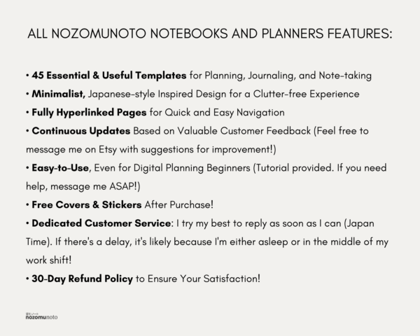 Digital Notebook V1 Landscape Yume Noto NozomuNoto Japanese Multipurpose Minimalist ADHD Bullet Journal Hyperlinked PDF Goodnotes Notability Android Tablet iPad Student Study Teacher Travel Cornell Grid Lines Dotted Template Noteshelf Samsung Xodo