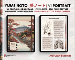 Digital Notebook V1 Portrait Yume Noto NozomuNoto Japanese Multipurpose Minimalist ADHD Bullet Journal Hyperlinked PDF Goodnotes Notability Android Tablet iPad Student Study Teacher Travel Cornell Grid Lines Dotted Template Noteshelf Samsung Xodo