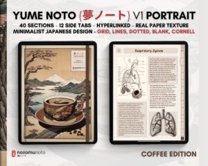 Digital Notebook V1 Portrait Yume Noto NozomuNoto Japanese Multipurpose Minimalist ADHD Bullet Journal Hyperlinked PDF Goodnotes Notability Android Tablet iPad Student Study Teacher Travel Cornell Grid Lines Dotted Template Noteshelf Samsung Xodo