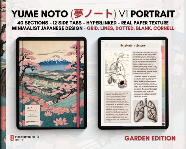 Digital Notebook V1 Portrait Yume Noto NozomuNoto Japanese Multipurpose Minimalist ADHD Bullet Journal Hyperlinked PDF Goodnotes Notability Android Tablet iPad Student Study Teacher Travel Cornell Grid Lines Dotted Template Noteshelf Samsung Xodo