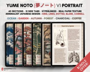 Digital Notebook V1 Portrait Yume Noto NozomuNoto Japanese Multipurpose Minimalist ADHD Bullet Journal Hyperlinked PDF Goodnotes Notability Android Tablet iPad Student Study Teacher Travel Cornell Grid Lines Dotted Template Noteshelf Samsung Xodo