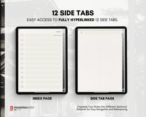 Digital Notebook V1 Portrait Yume Noto NozomuNoto Japanese Multipurpose Minimalist ADHD Bullet Journal Hyperlinked PDF Goodnotes Notability Android Tablet iPad Student Study Teacher Travel Cornell Grid Lines Dotted Template Noteshelf Samsung Xodo