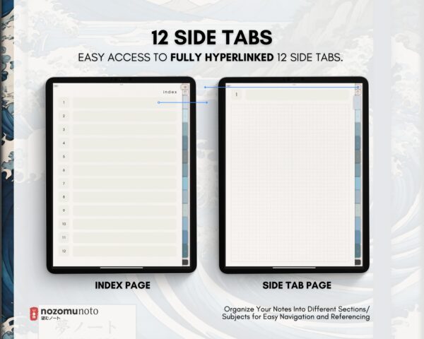 Digital Notebook V1 Portrait Yume Noto NozomuNoto Japanese Multipurpose Minimalist ADHD Bullet Journal Hyperlinked PDF Goodnotes Notability Android Tablet iPad Student Study Teacher Travel Cornell Grid Lines Dotted Template Noteshelf Samsung Xodo