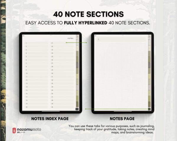 Digital Notebook V1 Portrait Yume Noto NozomuNoto Japanese Multipurpose Minimalist ADHD Bullet Journal Hyperlinked PDF Goodnotes Notability Android Tablet iPad Student Study Teacher Travel Cornell Grid Lines Dotted Template Noteshelf Samsung Xodo