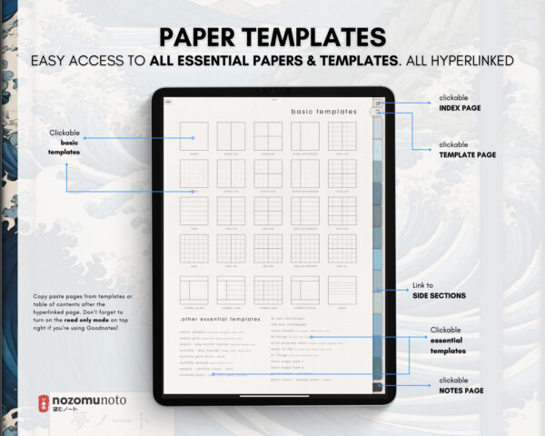 Digital Notebook V1 Portrait Yume Noto NozomuNoto Japanese Multipurpose Minimalist ADHD Bullet Journal Hyperlinked PDF Goodnotes Notability Android Tablet iPad Student Study Teacher Travel Cornell Grid Lines Dotted Template Noteshelf Samsung Xodo