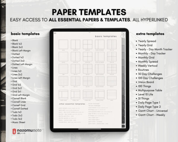 Digital Notebook V1 Portrait Yume Noto NozomuNoto Japanese Multipurpose Minimalist ADHD Bullet Journal Hyperlinked PDF Goodnotes Notability Android Tablet iPad Student Study Teacher Travel Cornell Grid Lines Dotted Template Noteshelf Samsung Xodo