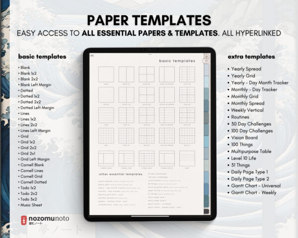 Digital Notebook V1 Portrait Yume Noto NozomuNoto Japanese Multipurpose Minimalist ADHD Bullet Journal Hyperlinked PDF Goodnotes Notability Android Tablet iPad Student Study Teacher Travel Cornell Grid Lines Dotted Template Noteshelf Samsung Xodo