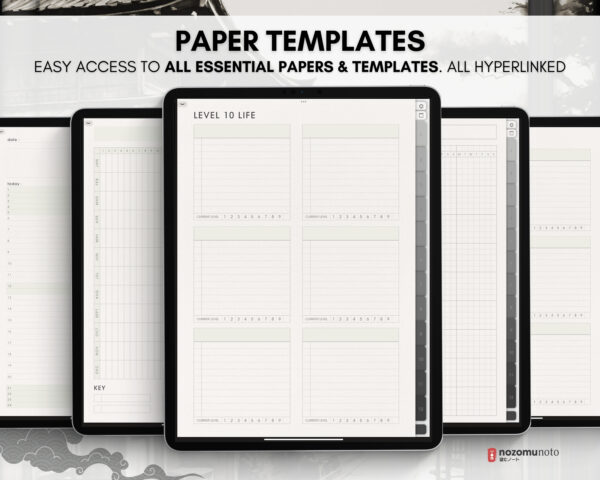 Digital Notebook V1 Portrait Yume Noto NozomuNoto Japanese Multipurpose Minimalist ADHD Bullet Journal Hyperlinked PDF Goodnotes Notability Android Tablet iPad Student Study Teacher Travel Cornell Grid Lines Dotted Template Noteshelf Samsung Xodo